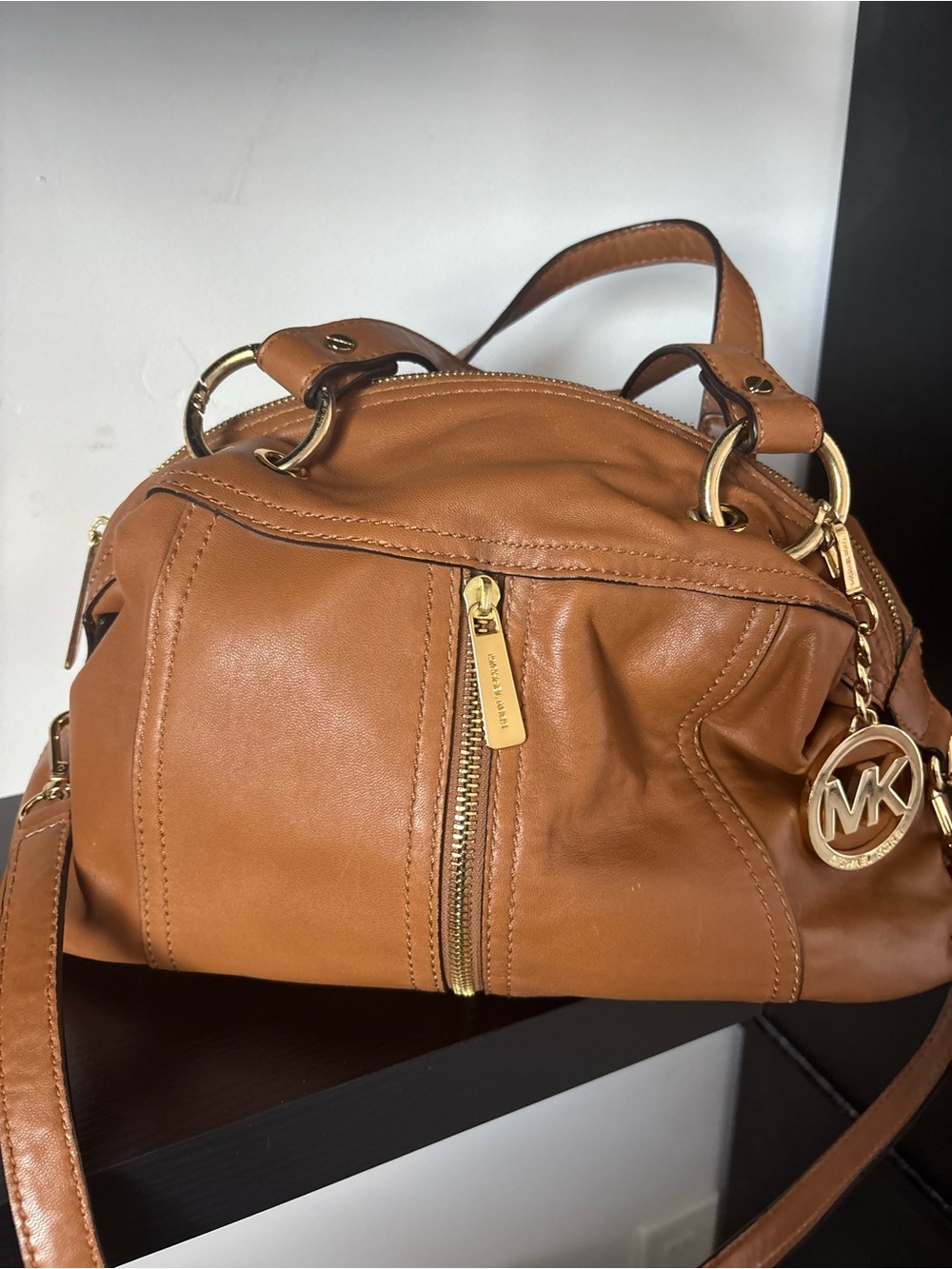 Michael Kors Cognac Leather Shoulder Bag with Gold Hardware